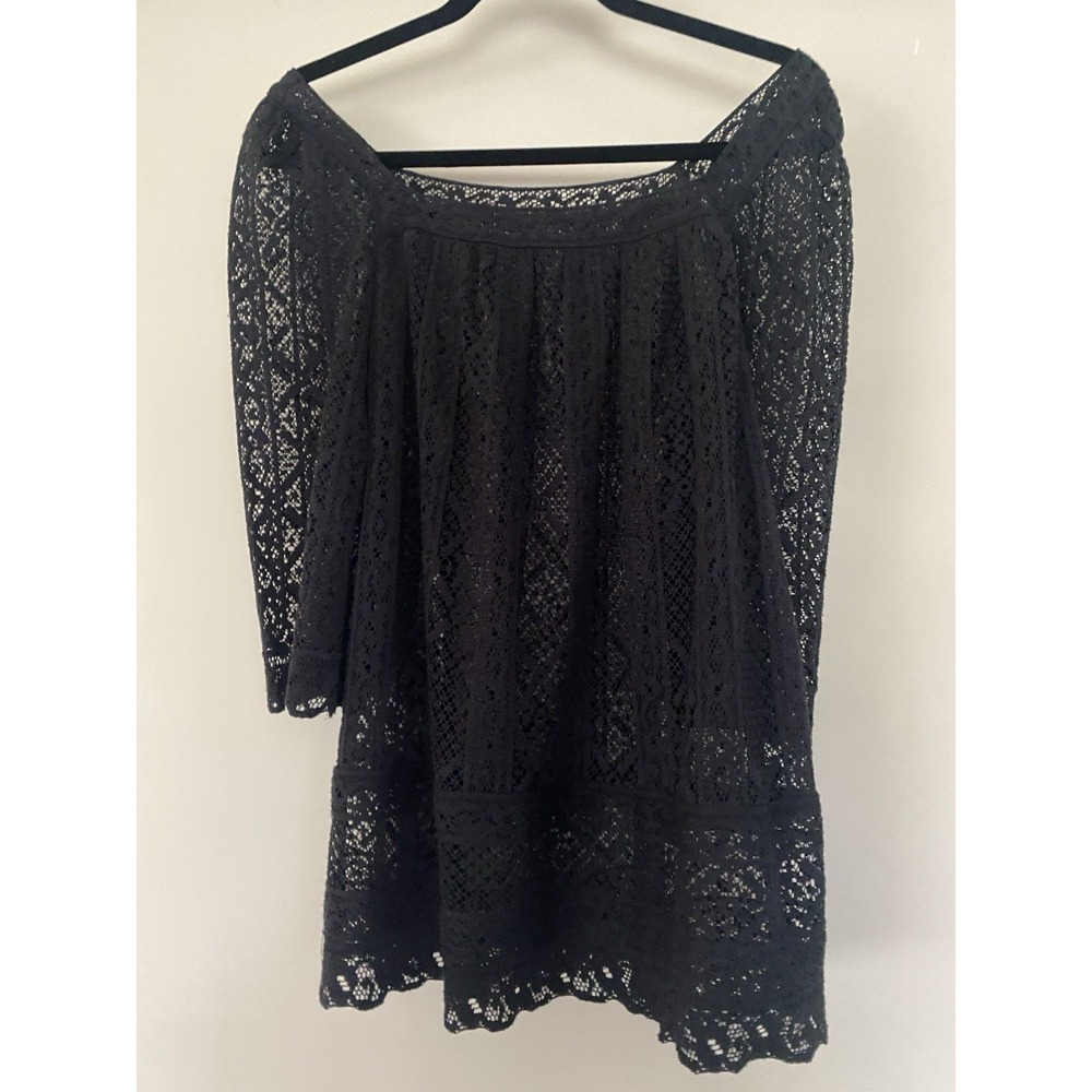 Free People Black Pullover Sz Small Crochet Sheer Sweater Overlay